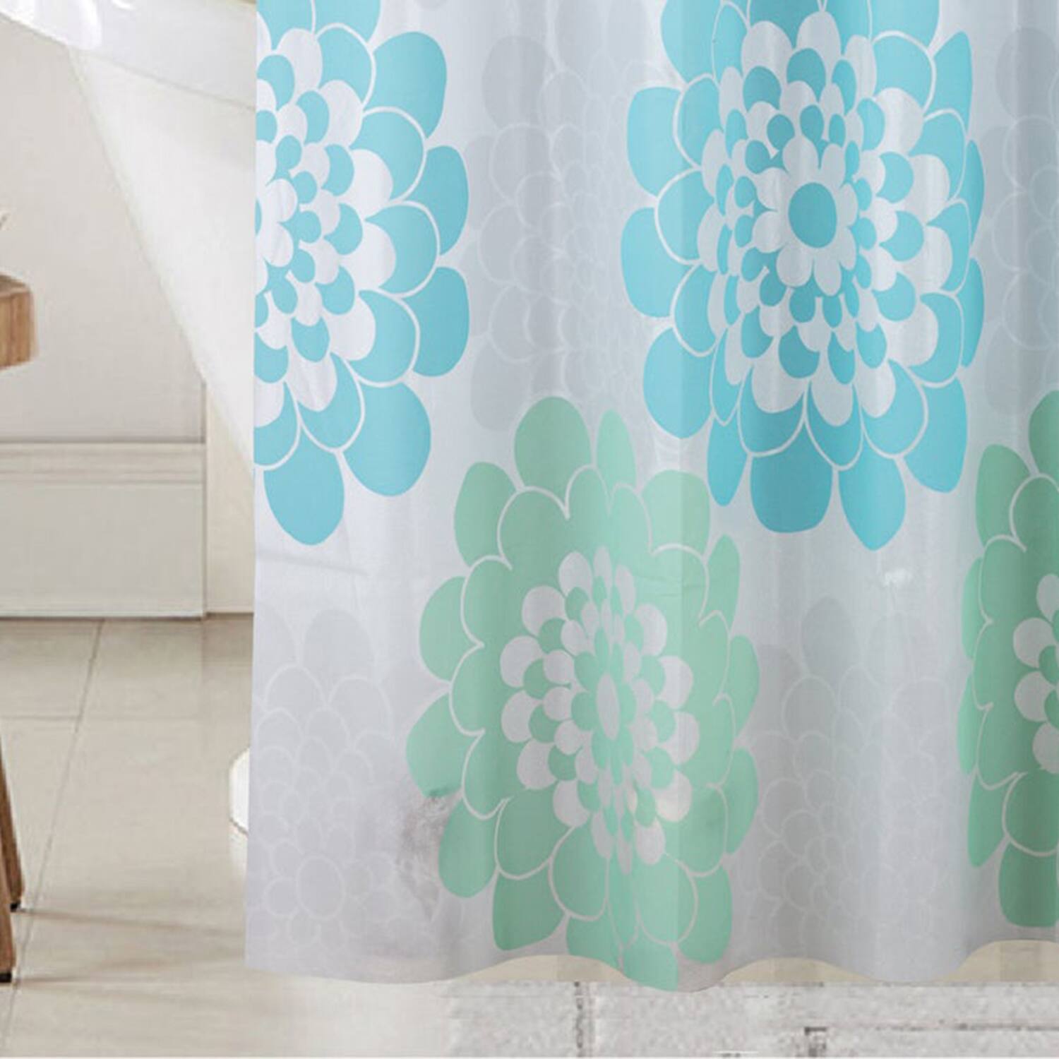 Alt View 2. RT Designers Collection - RT Designers Collection 90GSM Peva Glit Printed Marigold Shower Curtain 70" x 72" Seafoam - Seafoam.