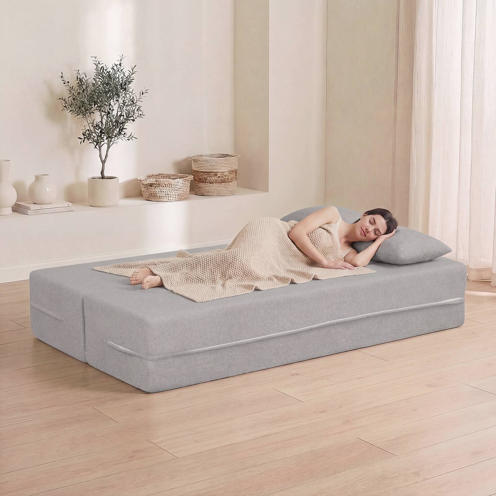 Alt View 4. Gymax - Gymax 75.5'' Folding Sofa Bed w/2 Comfortable Pillows No Assembly Needed for Guest Room Grey - Grey.