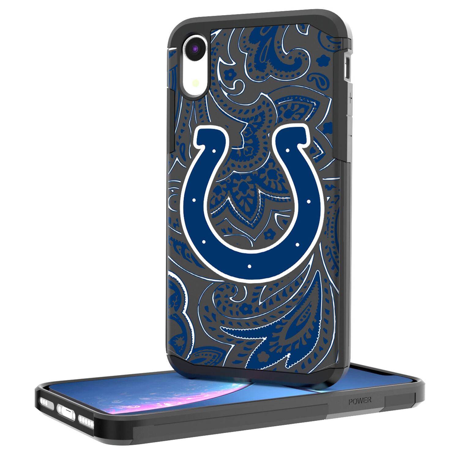 Front. Keyscaper - Indianapolis Colts iPhone Rugged Paisley Design Case - 13 Pro - Multicolor.