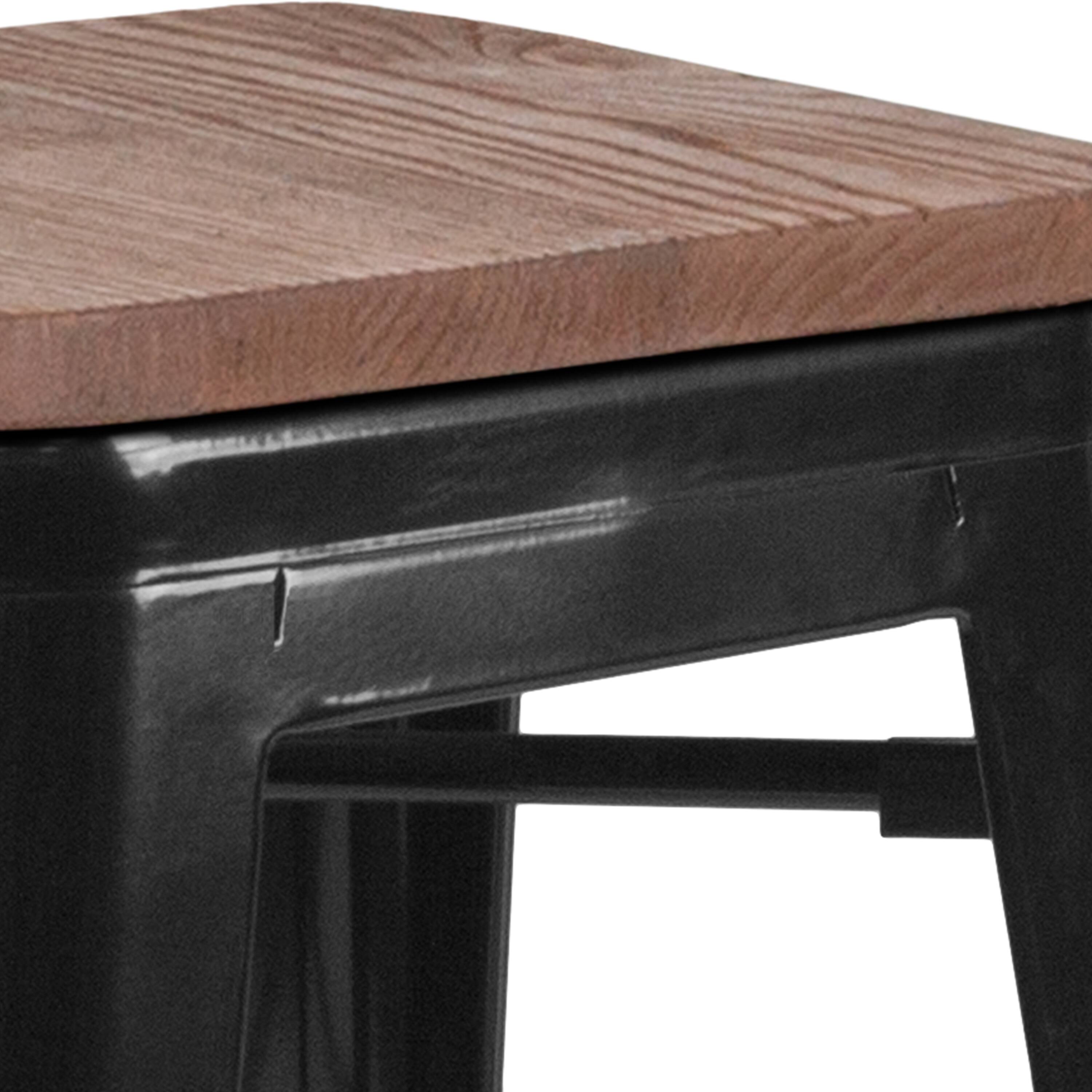 Alt View 5. Emma + Oliver - 30"H Backless Metal Barstool with Wood Seat - Black.