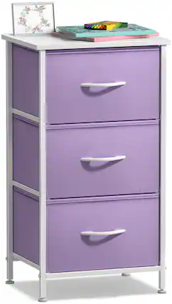 Front. Sorbus - Sorbus Nightstand with 3 Drawers - Steel Frame, Wood Top &Fabric Bins -Home, Bedroom, Office & College Dorm, Bedside - Purple.