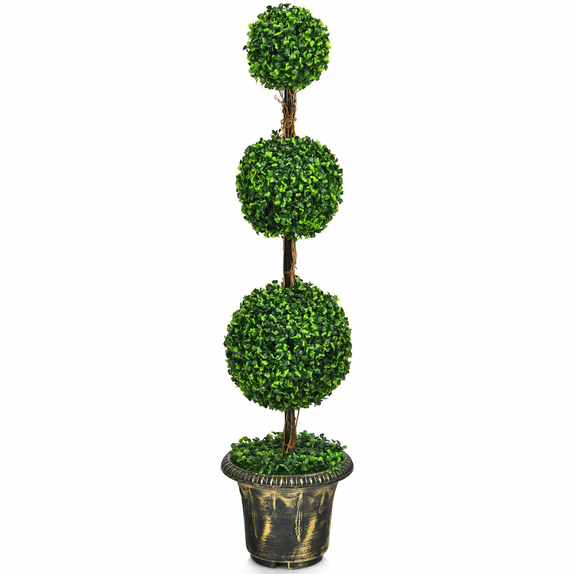 Alt View 4. Gymax - Gymax 4 Ft Artificial Triple Ball Topiary Tree Greenery Plant Home Office Decor - Green.