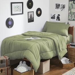 Sweet Home Collection - 7PC Campus Ready Dorm Twin XL Bedding Bundle, Solid Comforter, Bed Pillows and Sheet Set - Sage