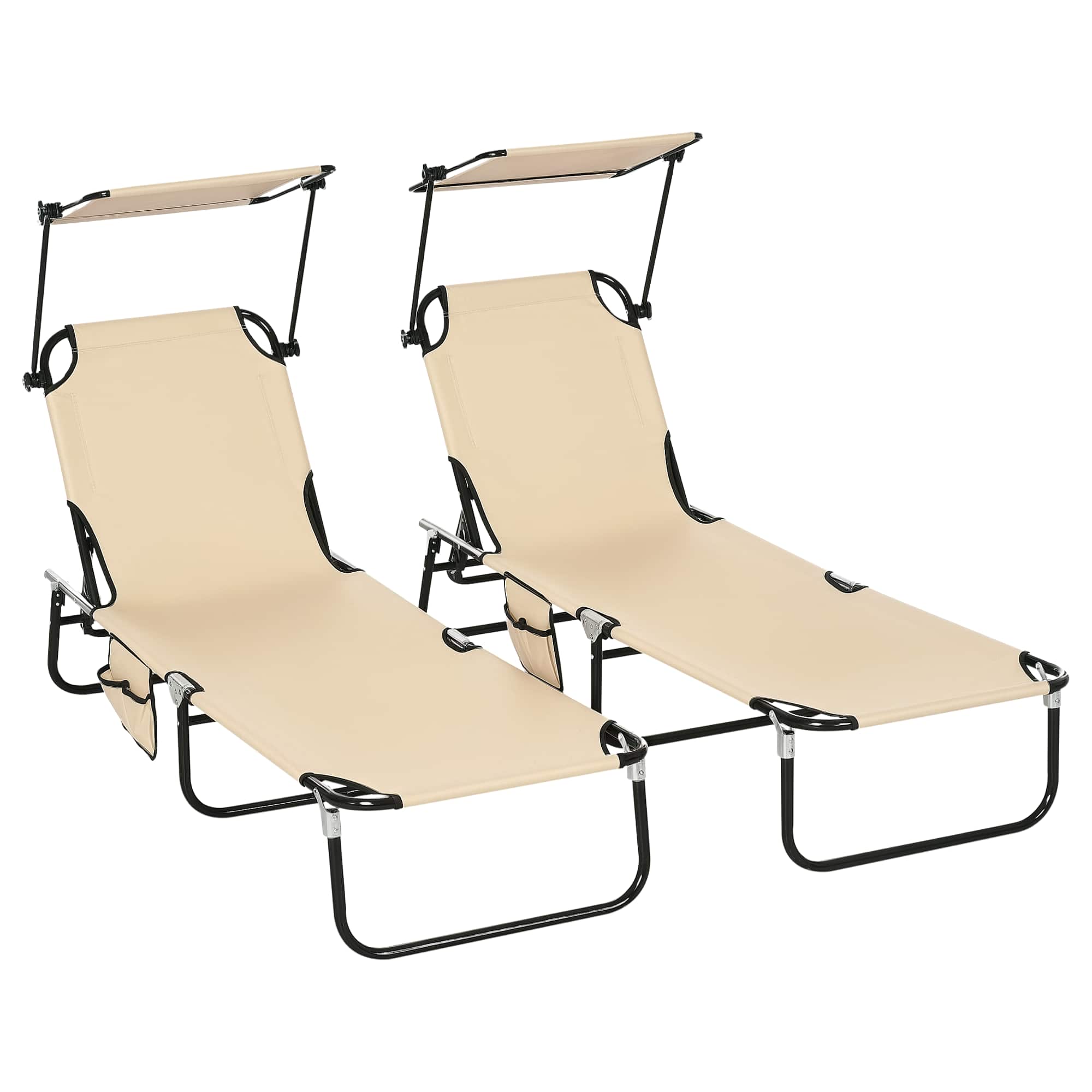 Outsunny - Lounge Pool Lounge Chairs Set of 2, Outdoor Sun Tanning Chairs, Reclining Back - Tan
