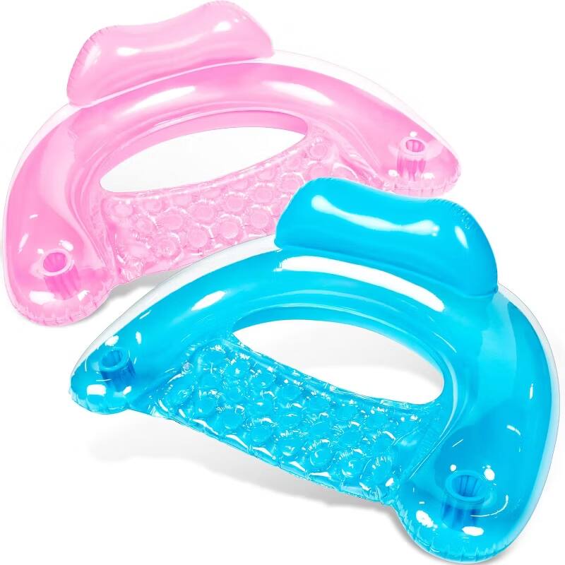 Front. Joyfy - 2 Packs Inflatable Pool Floats Chair, Pool Lounge Chairs with Cup Holders for Adult Summer Water Fun - Clear Blue, Pink.