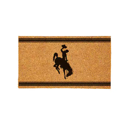 Front. Evergreen Enterprises - Wyoming Cowboys 28" x 16" Primary Logo Outdoor Coir Entryway Mat - Multicolor.