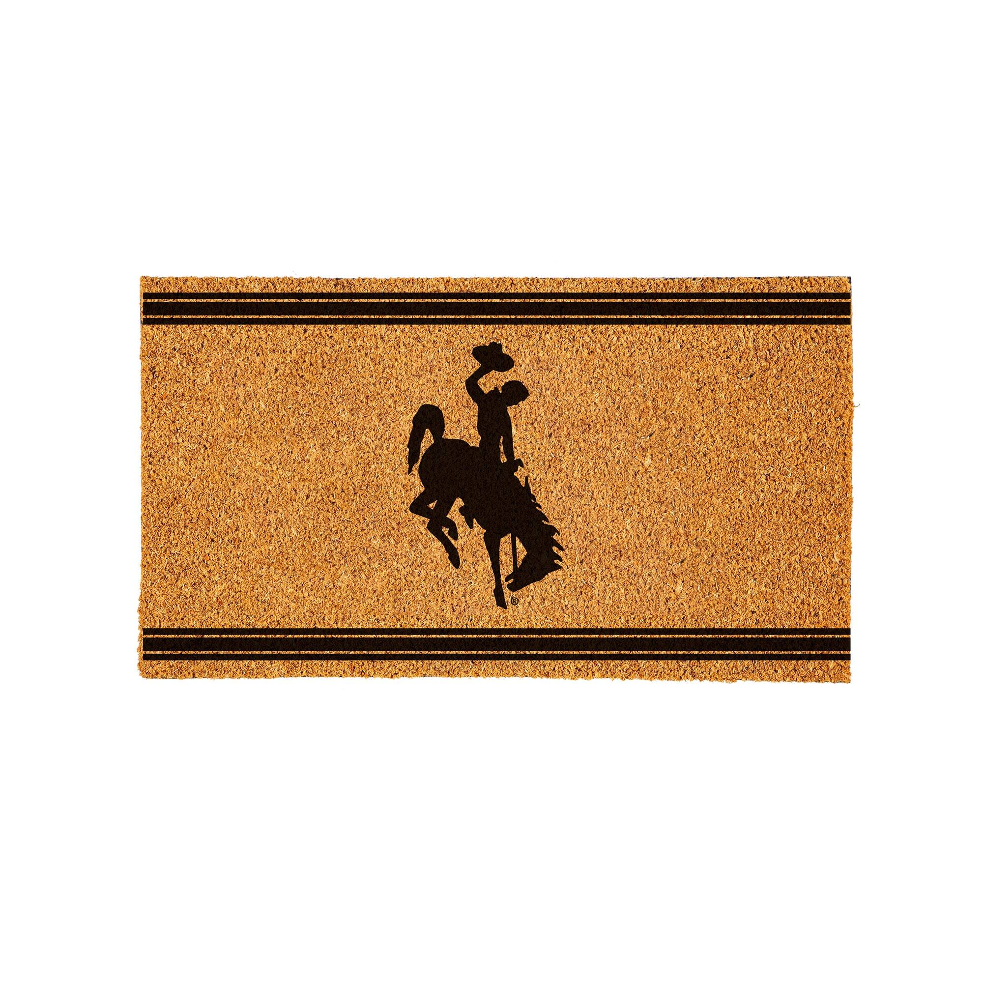 Front. Evergreen Enterprises - Wyoming Cowboys 28" x 16" Primary Logo Outdoor Coir Entryway Mat - Multicolor.