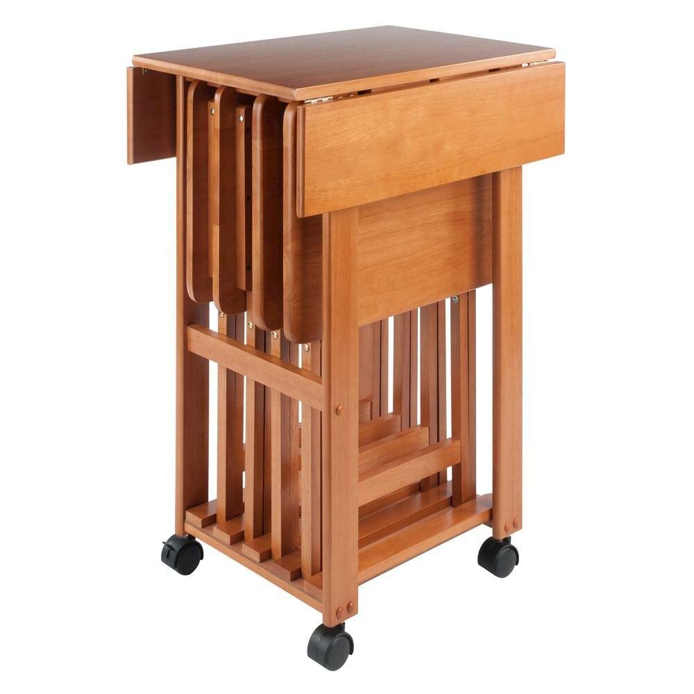 Angle. FurniFact - Teak Folding TV Tray Set – Small Sofa Tables for Living Room & Dining - Teak.