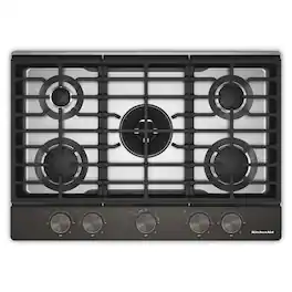 KitchenAid - 30 in. Wide 5 burners Gas Cooktop with Integrated Wok Grate - Black Ore