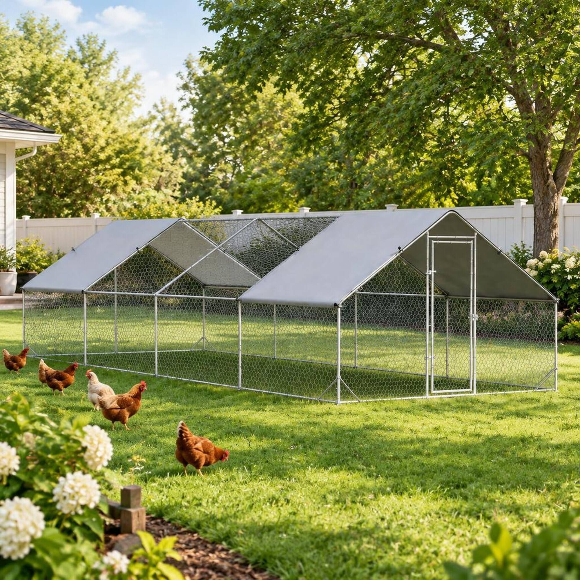 Alt View 1. RYHNUYNE - 9.8 ft x 26.2 ft Metal Chicken Run, Walk-in Coop, Galvanized Steel Frame, Shady Roof.