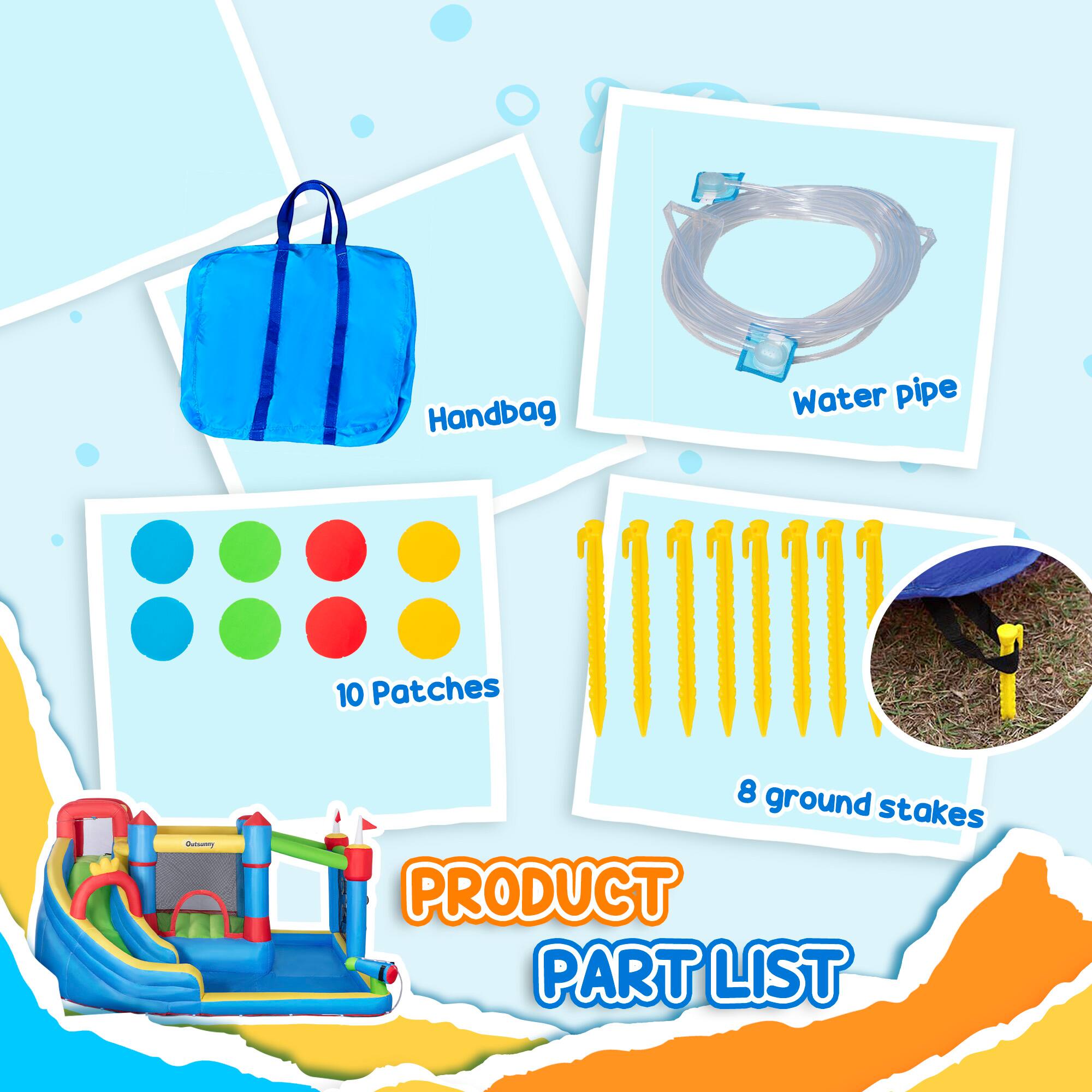 Handbag  
Water pipe  
10 Patches  
8 ground stakes  

PRODUCT PART LIST