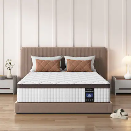 Front. Kescas - 14 in. Medium Firm Hybrid Euro Top Queen Size Breathable Mattress - White.