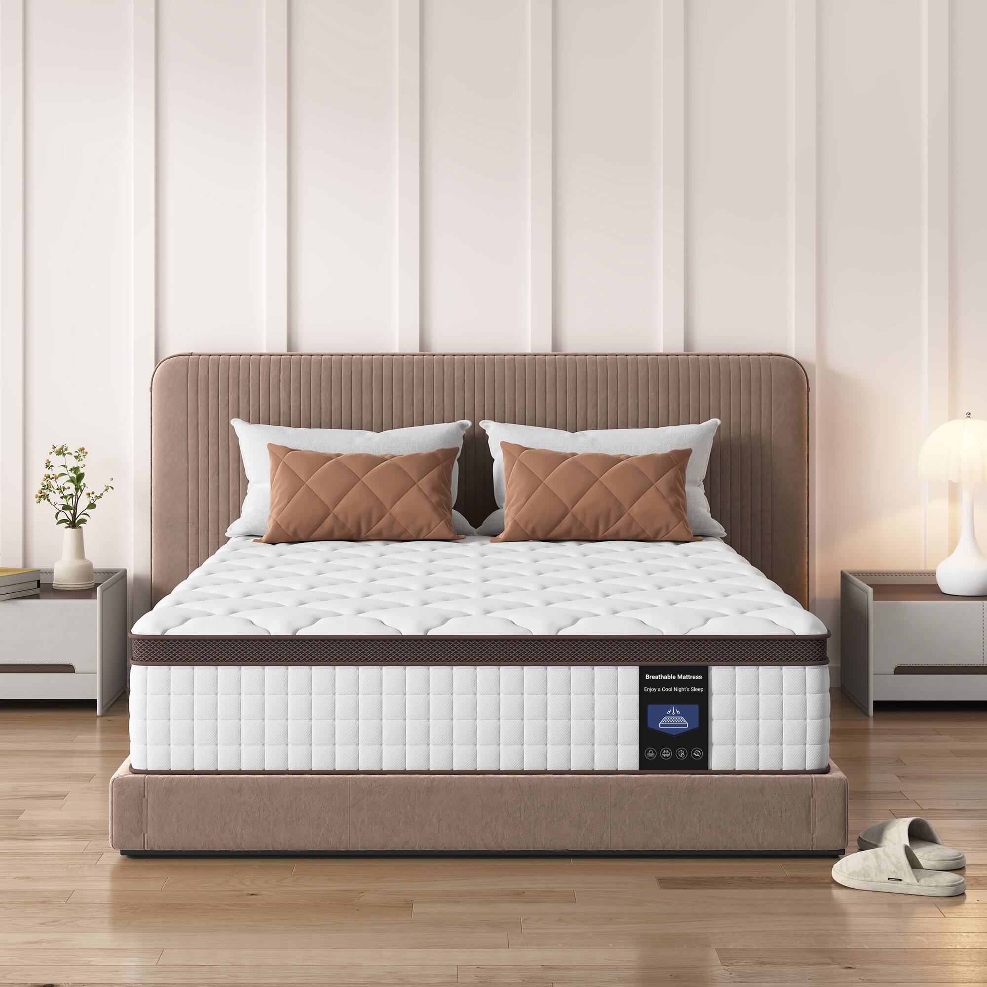 Kescas - 10 in. Medium Firm Hybrid Euro Top Full Size Breathable Mattress - White