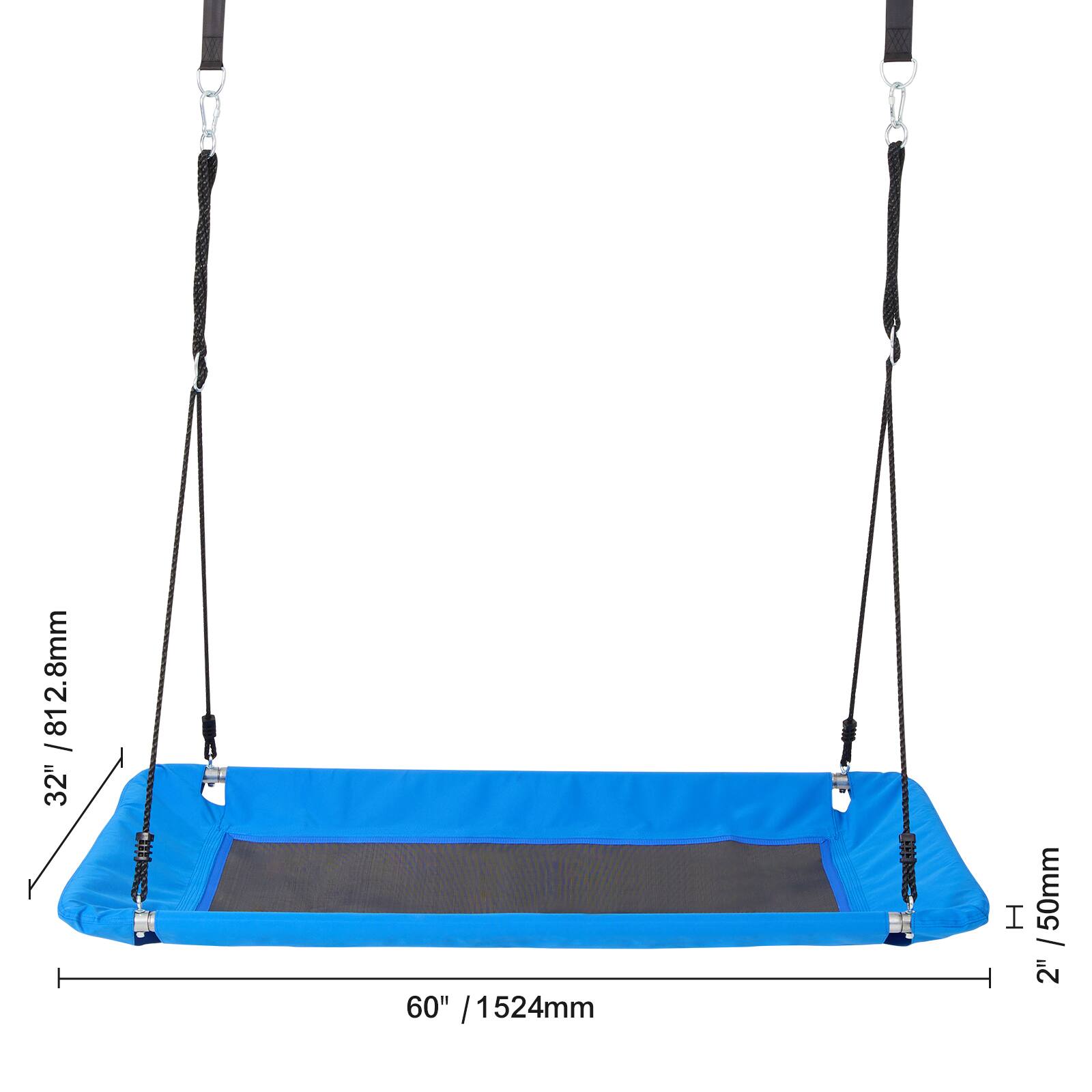 The corrected text from the image is:

- Length: 1524mm (60")
- Width: 508mm (20")
- Height: 812.8mm (32")
- Height from the ground: 50mm (2")