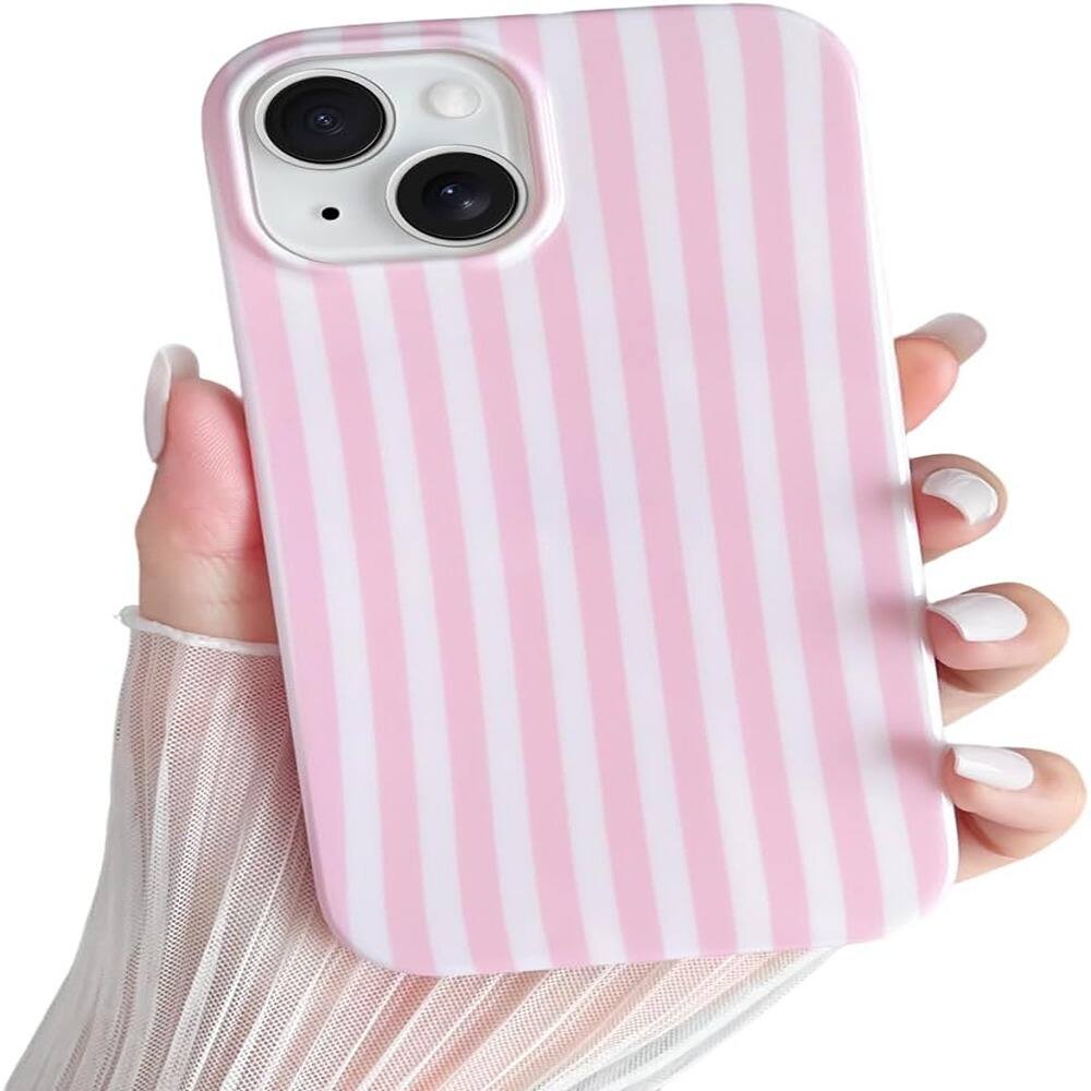 Front. ACJPR - Striped TPU Case for iPhone 15 – Pink, Slim & Shockproof - Color: Pink Size: iPhone 15.