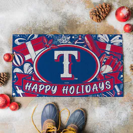Evergreen Enterprises - Texas Rangers 28" x 16" Happy Holidays Christmas Turf Door Mat - Multicolor