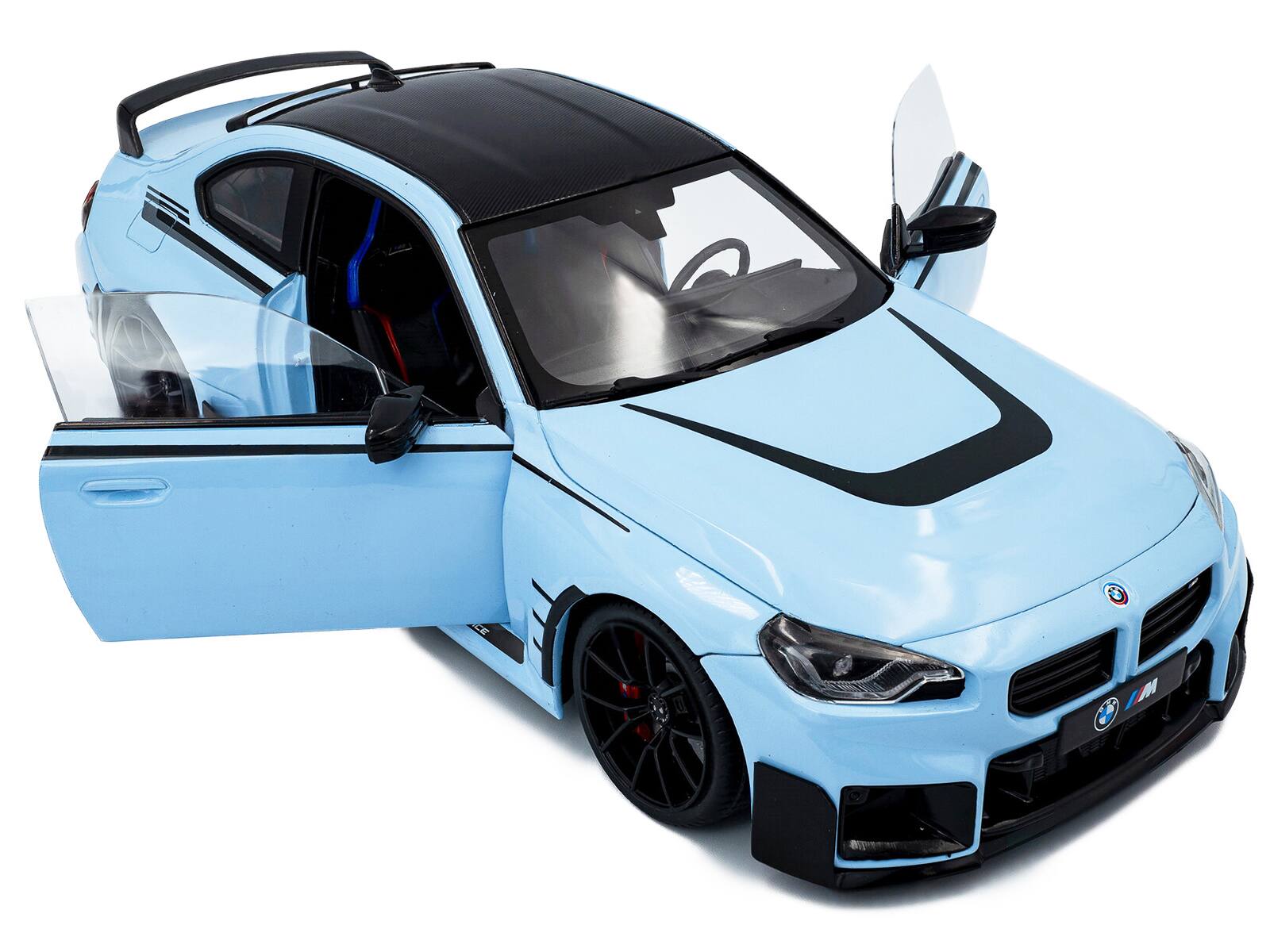 Alt View 1. Solido - 2024 BMW M2 Performance Parts Zandvoort Blue with Carbon Top and Black Stripes 1/18 Diecast Model Car by Solido.