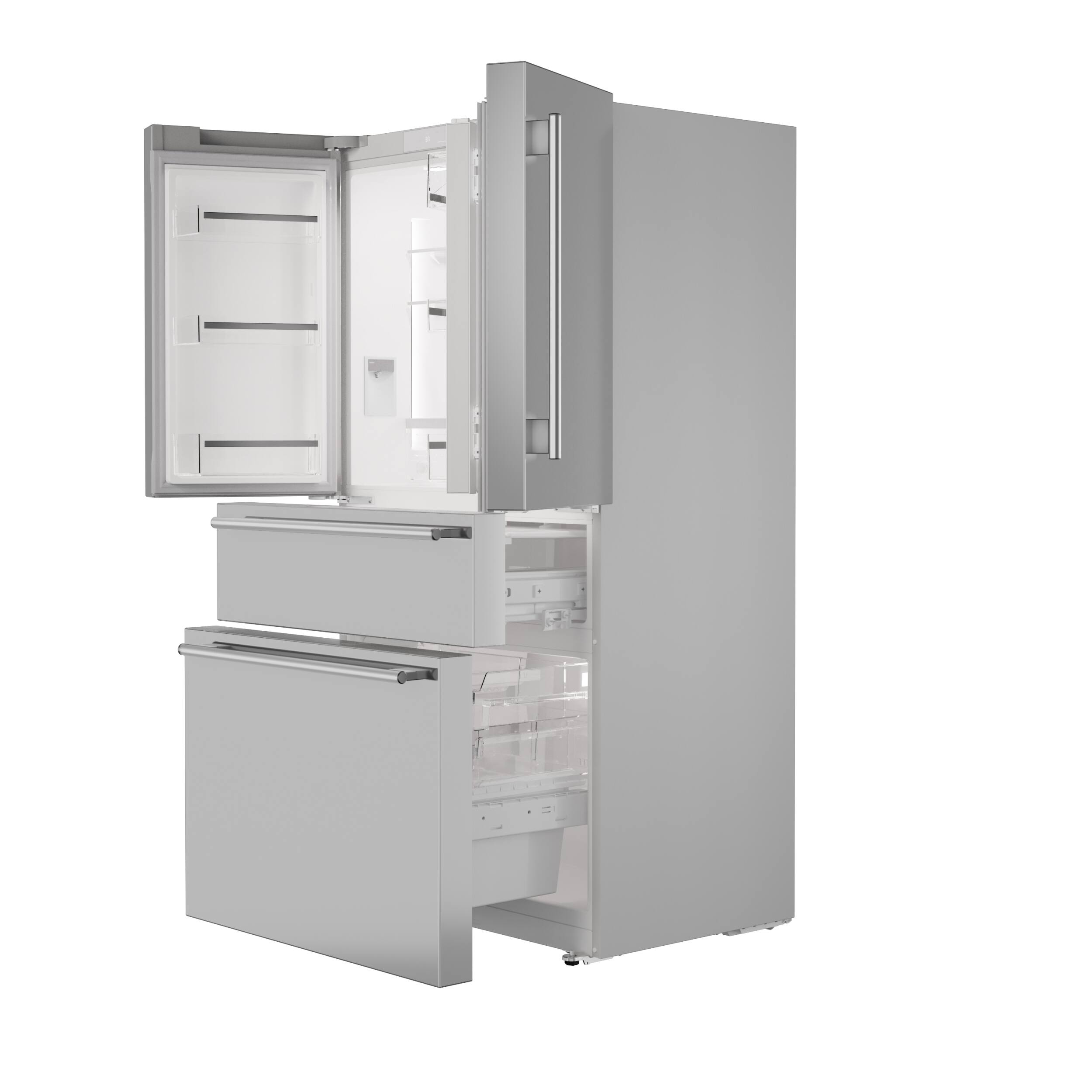 Angle. Thermador - Freedom Collection 20.4 Cu. Ft. 4-Door Bottom Freezer French Door Smart Refrigerator with Masterpiece Handles - Stainless Steel.