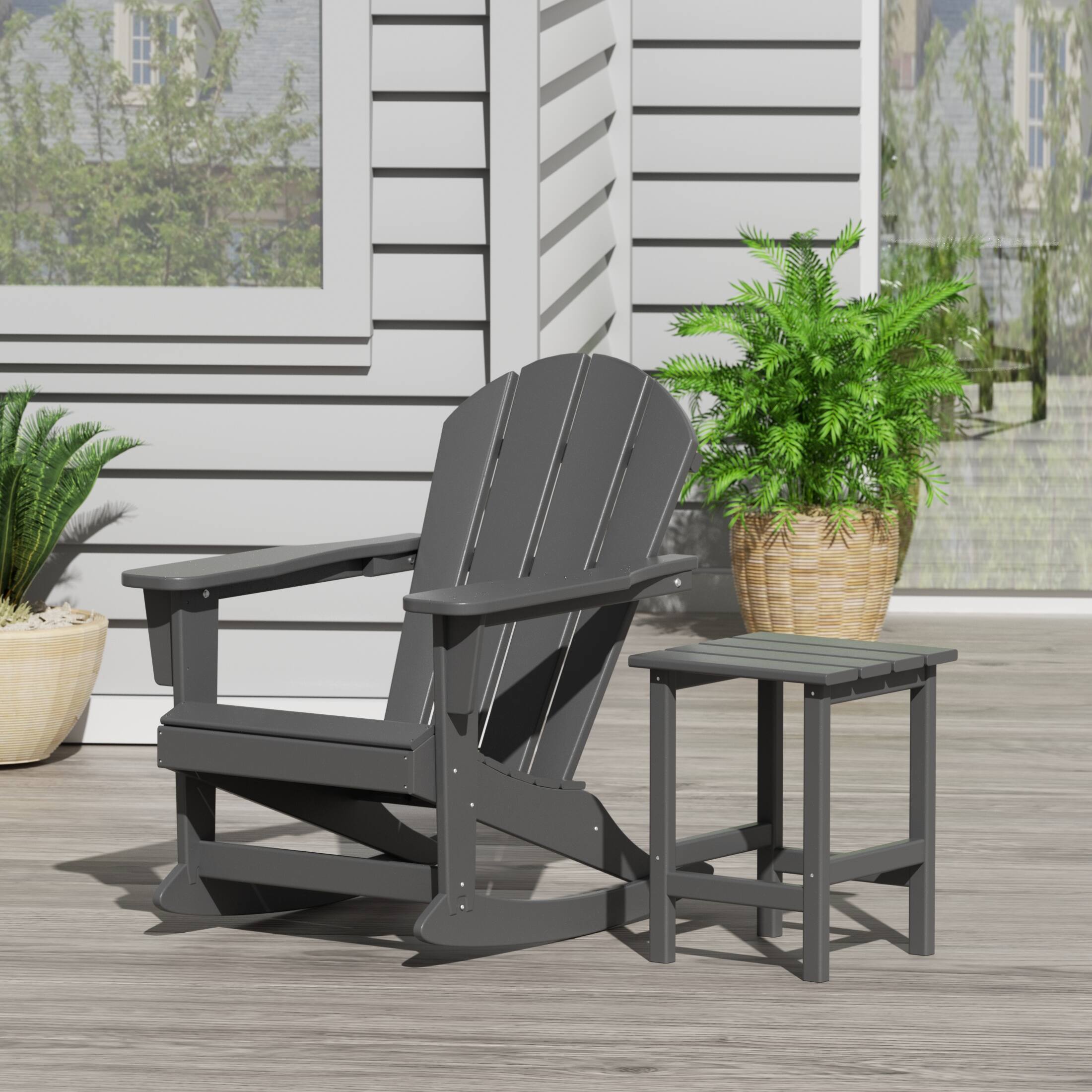 Angle. WestinTrends - WestinTrends Malibu Outdoor Patio Rocking Adirondack Chairs with Side Table Set - Gray.