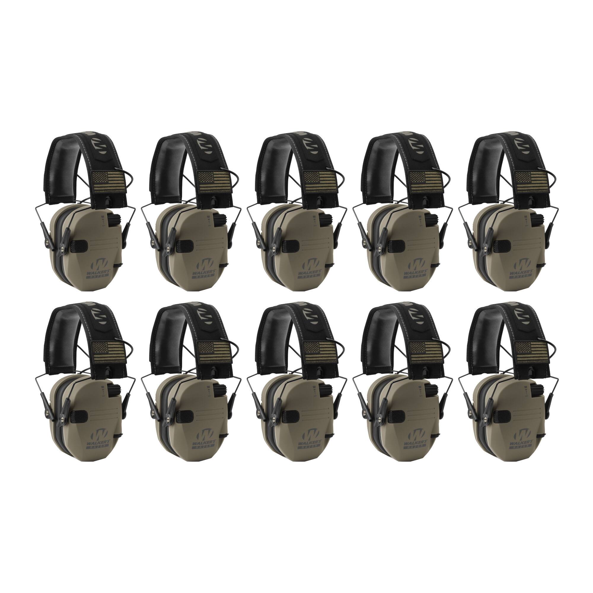 Walker’s - Walker's Razor Slim Ultra Low Profile Compact Design Earmuffs (FDE) 10-Pack - Khaki/Tan