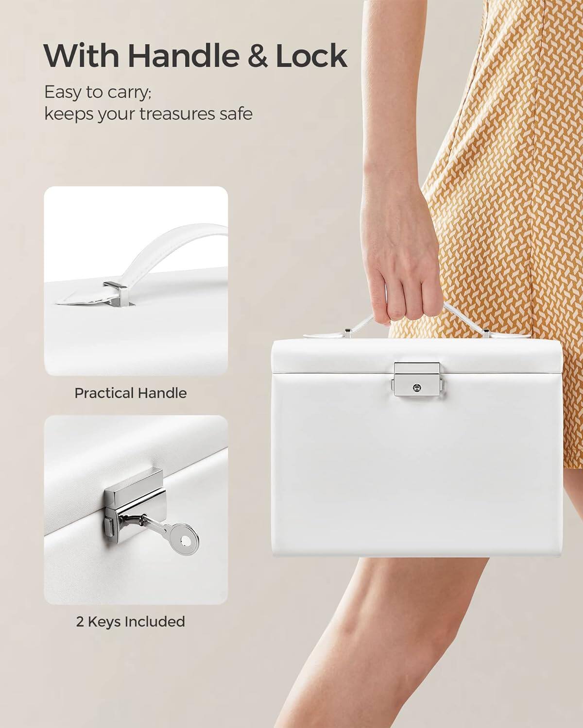 With Handle & Lock

Easy to carry; keeps your treasures safe

Practical Handle

2 Keys Included