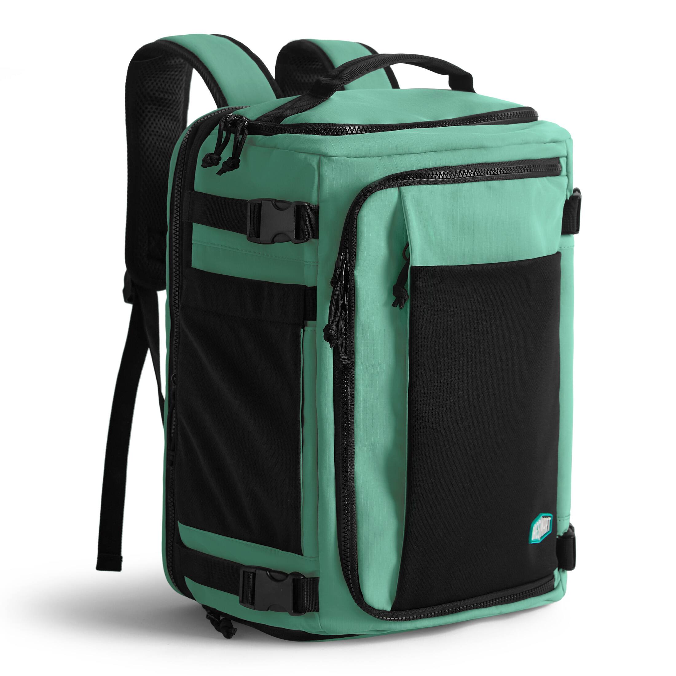 Left. Bagsmart - Blast 38L Mesh Travel Backpack with Breathable Compartment, Lightweight Outdoor Daypack for Hiking, Commuting & Sports - Green.