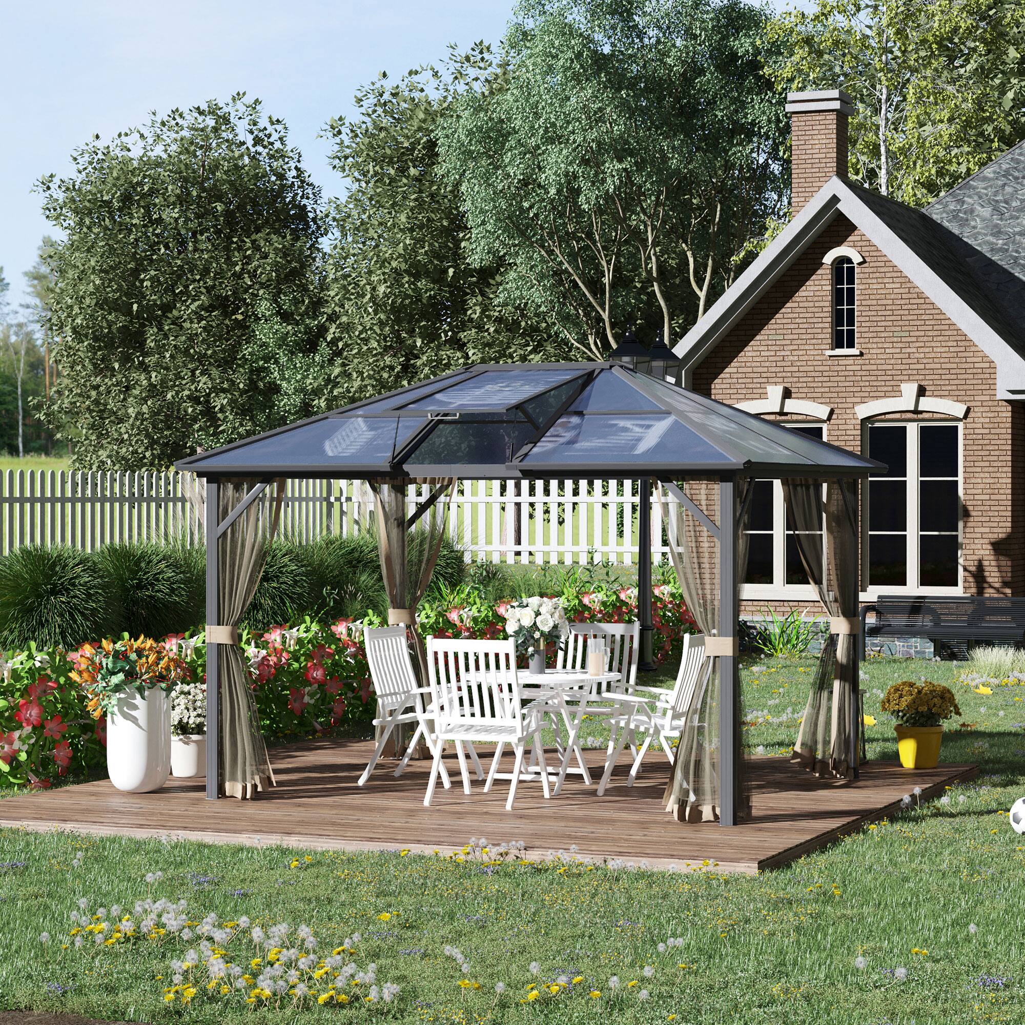 Alt View 1. Outsunny - 12' x 10' Hardtop Polycarbonate Gazebo Canopy with Top Vent - gray.
