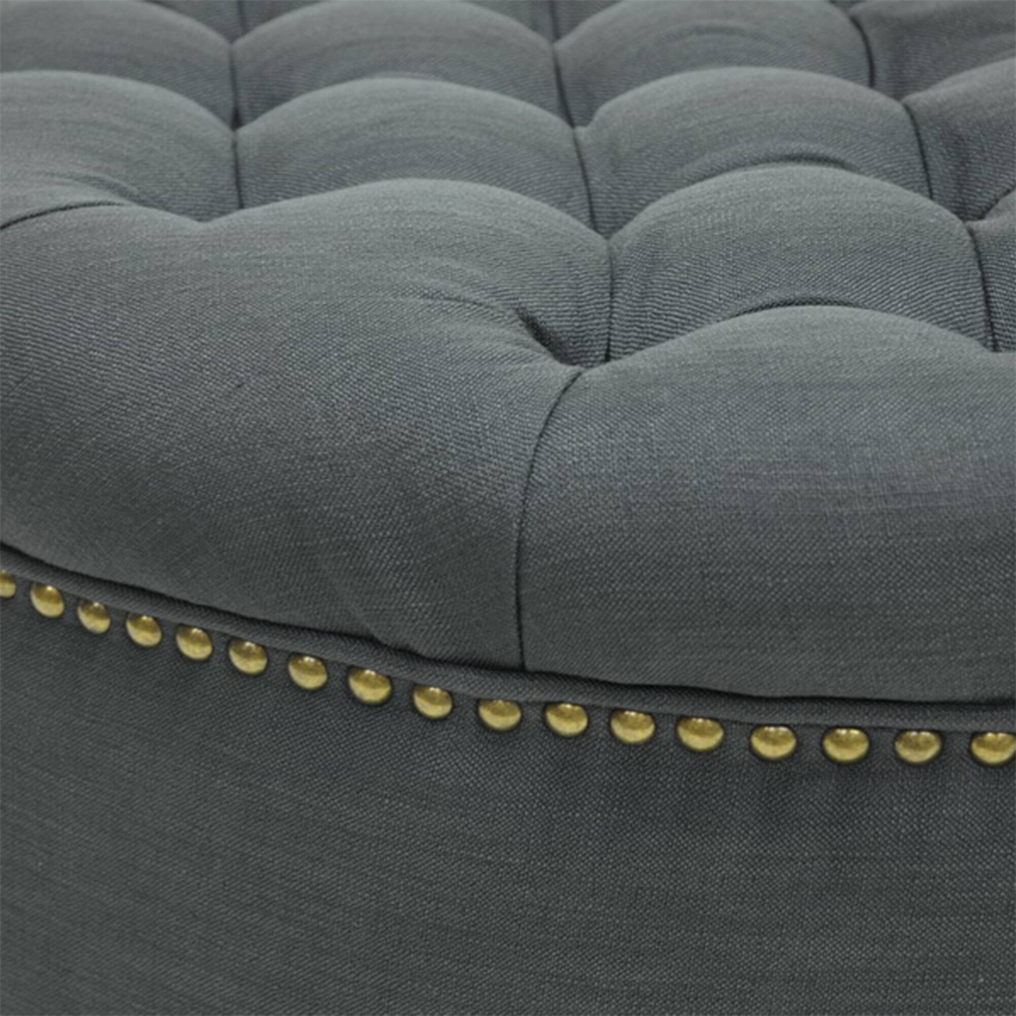 Left. Baxton Studio - Iglehart Linen Modern Tufted Ottoman - Grey.