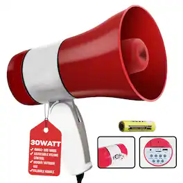 5 CORE - Megaphone 30W Bull Horn PA Speaker w 800 Yards Range Siren Loud Megafono for Sports & Coaches - Red