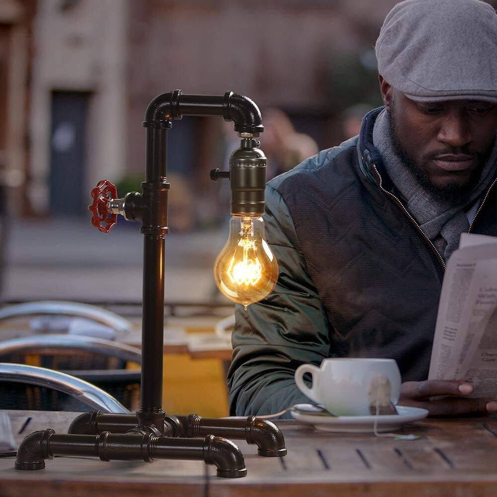 Alt View 1. Oumilen - 2 Pack Industrial Pipe Table Lamps – Vintage Steampunk Iron Desk Lamps with Rotary Switch, E26 Socket.