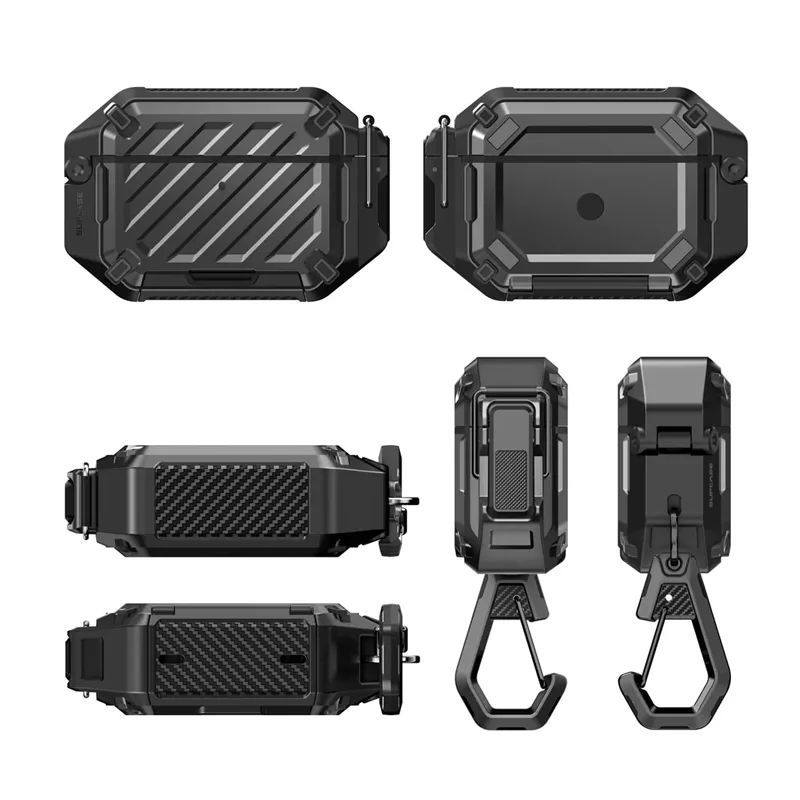 Angle. SUPCASE - Unicorn Beetle PRO Rugged Case for AirPods Pro 3 – Heavy-Duty Protective Shell with Carabiner Clip - Black.