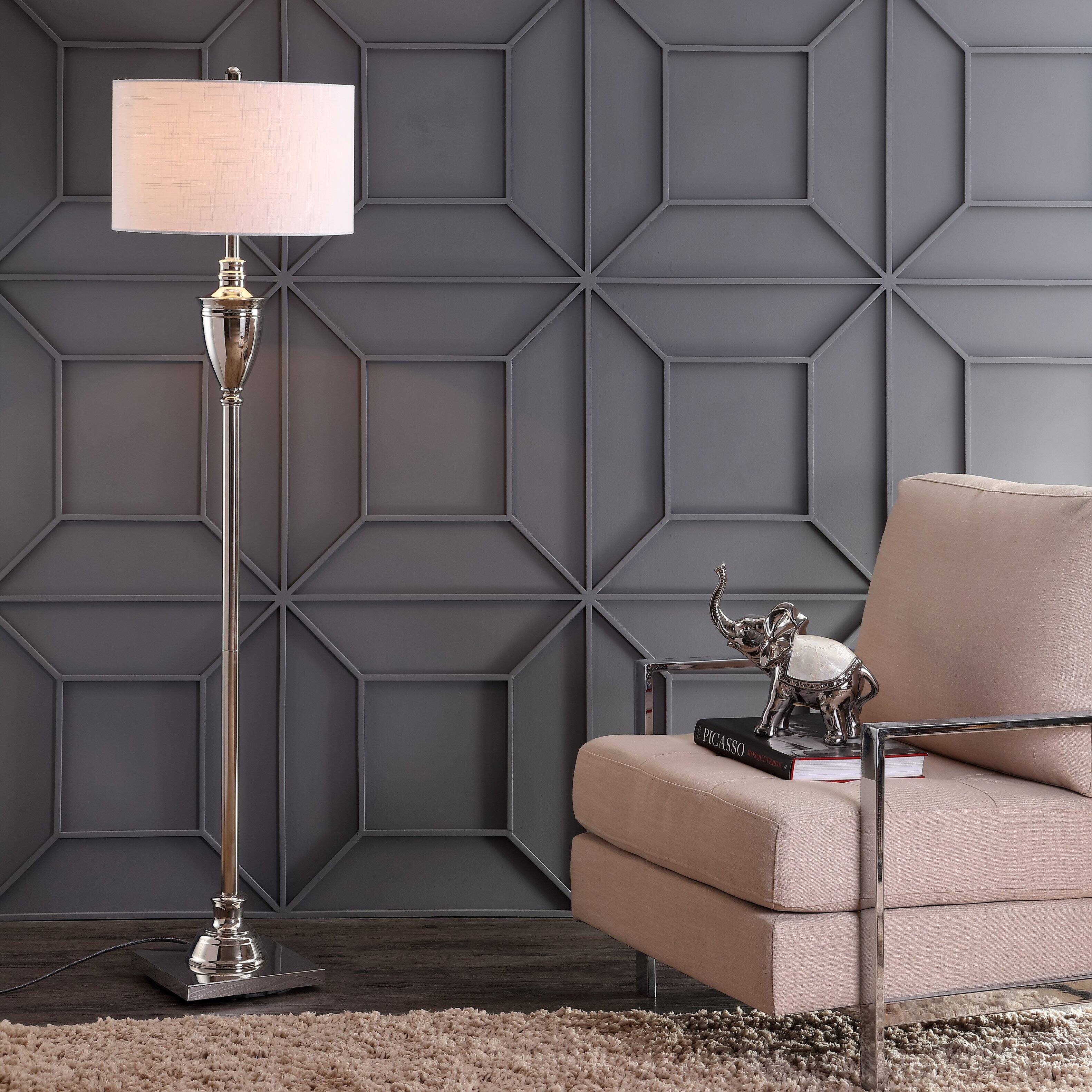 Alt View 1. Jonathan Y - Othello 62" Metal LED Floor Lamp, Polished Nickel - Polished Nickel.