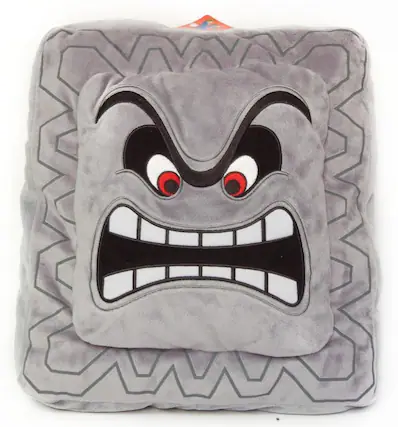 Front. Little Buddy - Super Mario 12" Plush Pillow Thwomp - Grey.