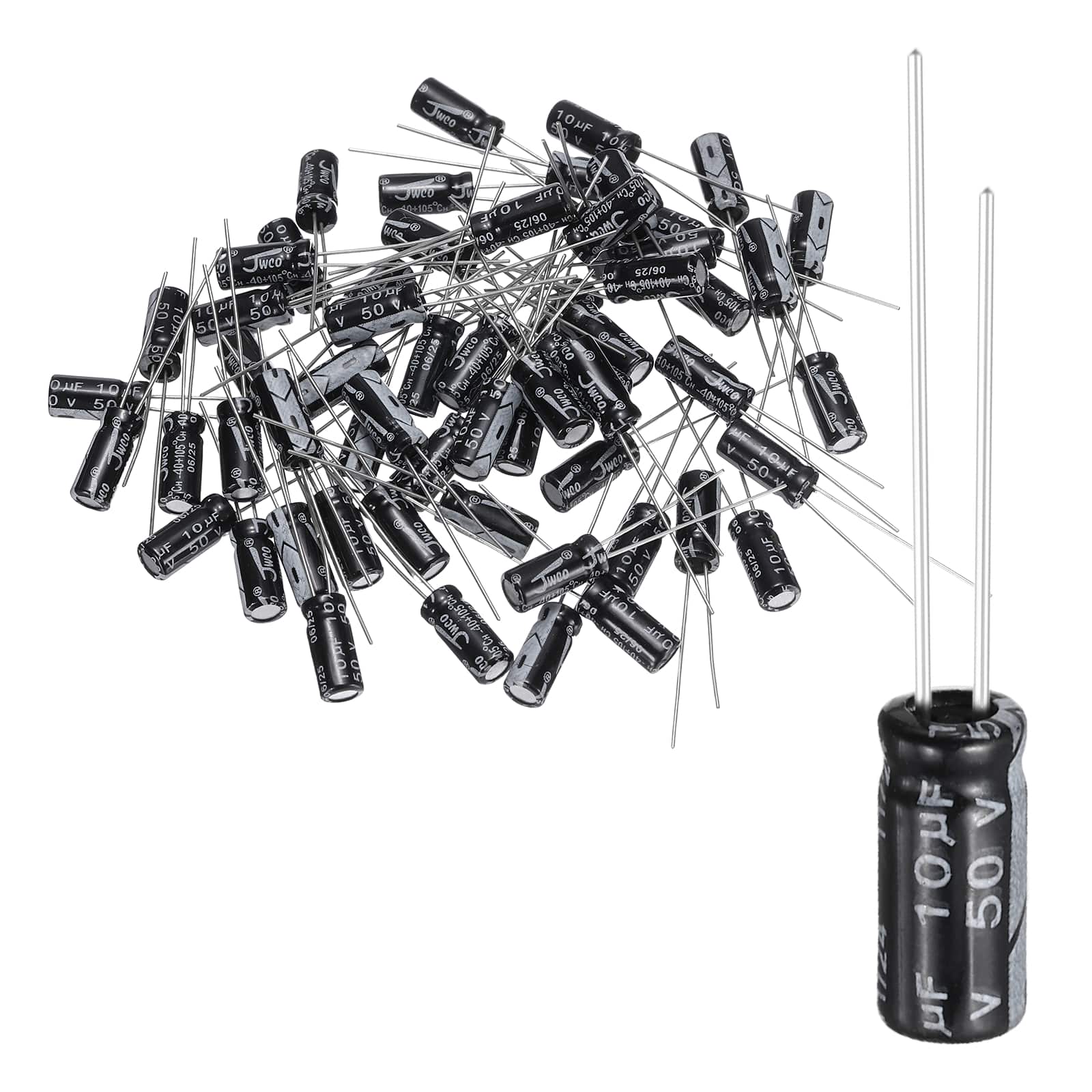 Unique Bargains - 10uF 50V 5x11mm Electrolytic Capacitor, 105C High Temp Radial Leads, for TVs/LCDs/VCD, 60pcs - Black price history on PriceWatchPro