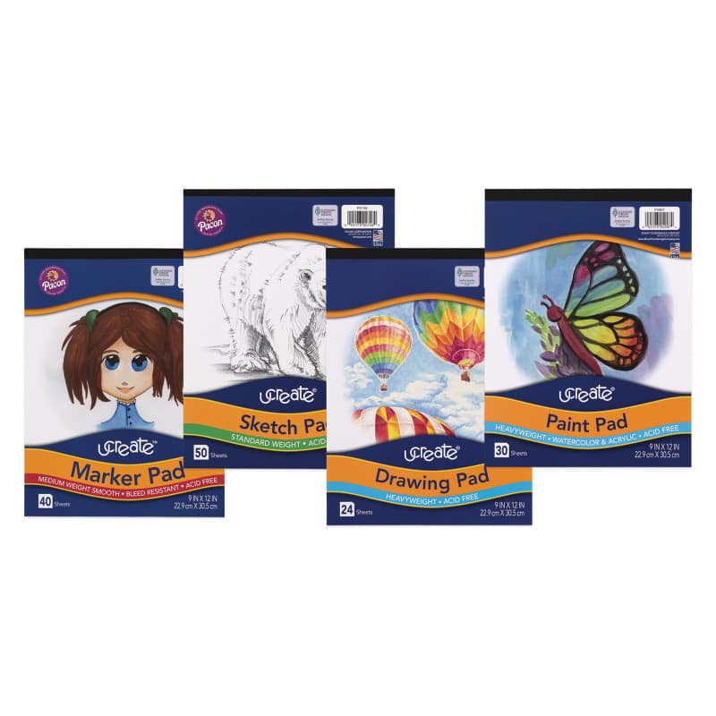 uCreate - Art Pad Bundle, 9" x 12", Sketch, Drawing, Paint, Marker, Set of 4