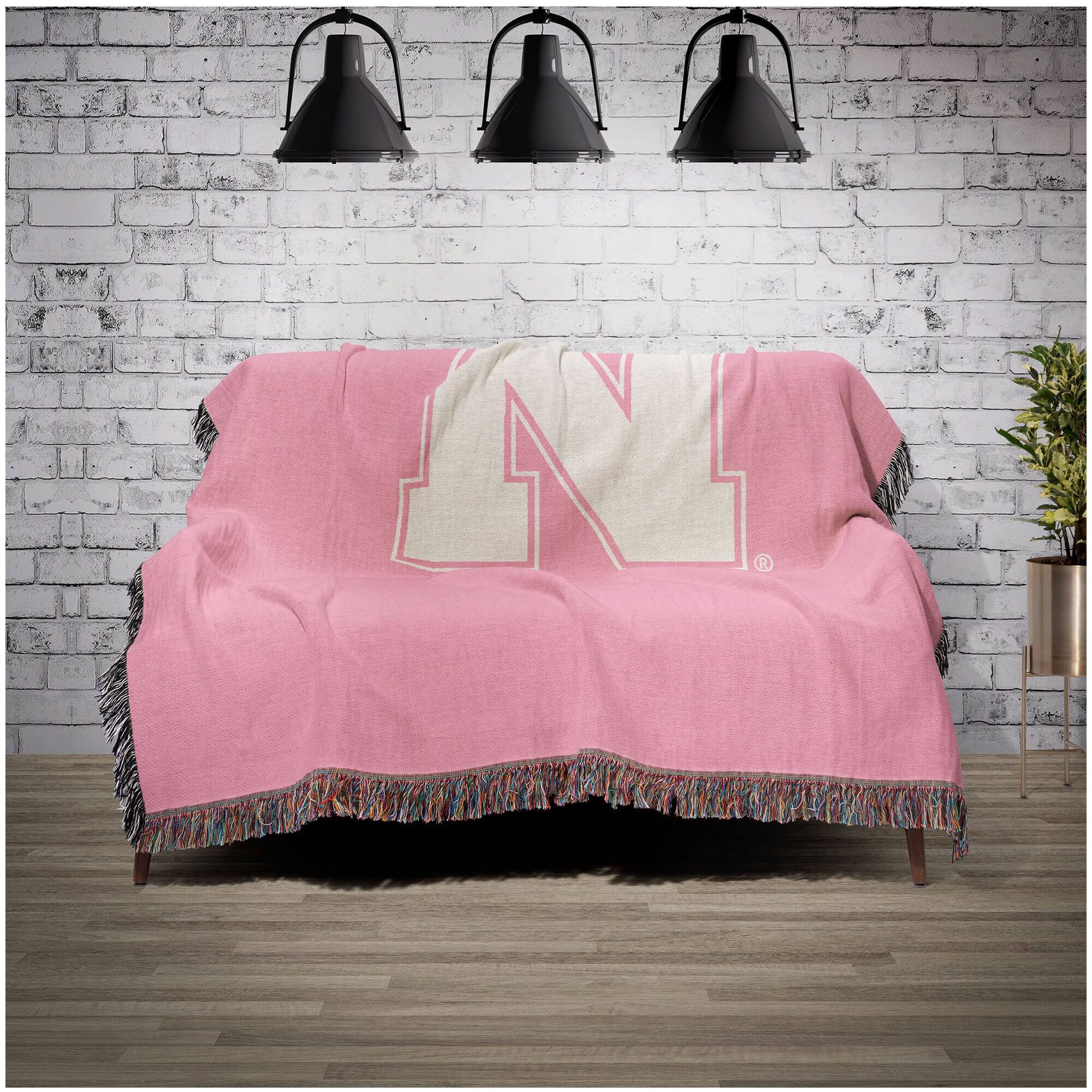 Alt View 1. Chad & Jake - Nebraska Huskers Woven Blanket - Pink.