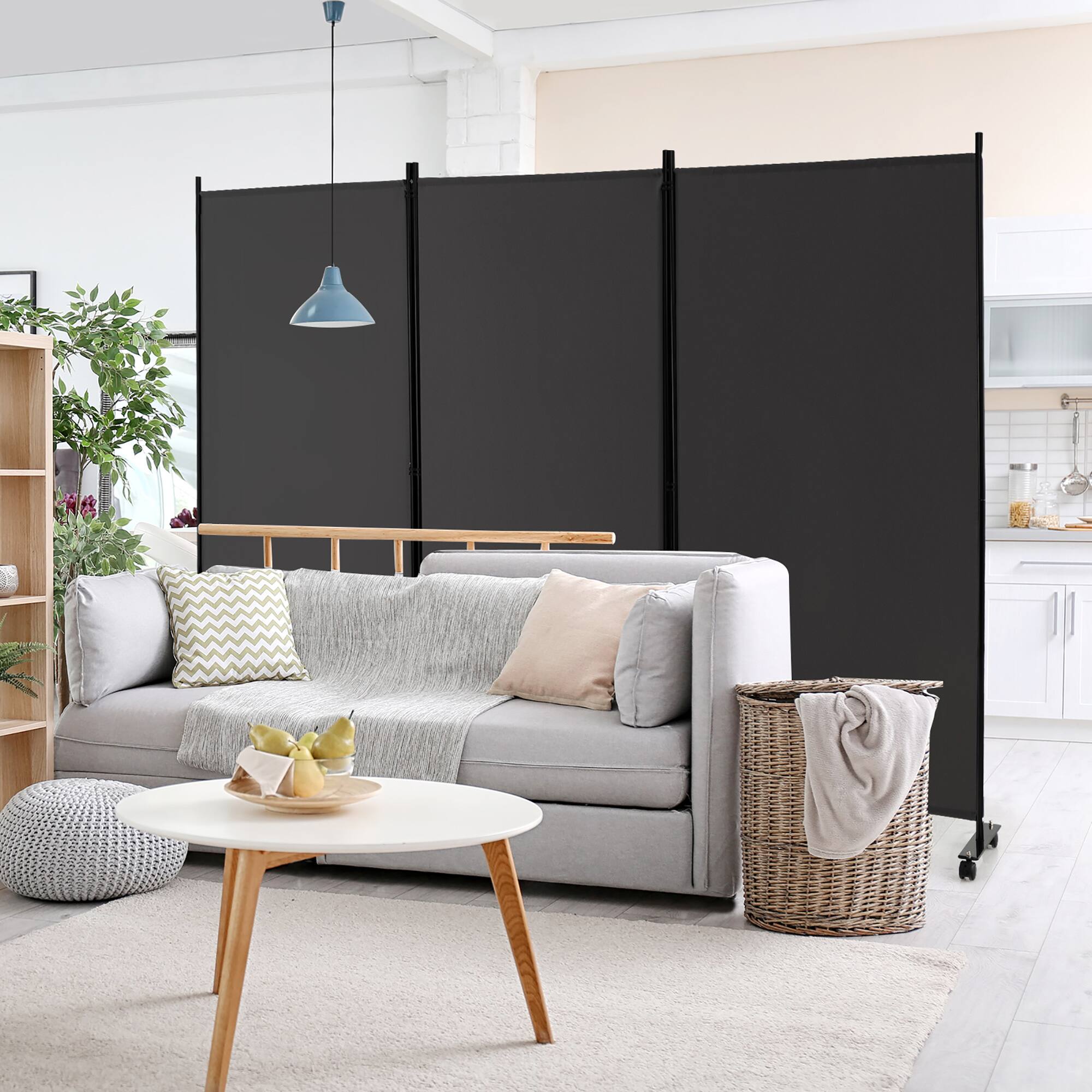 Alt View 1. Costway - Costway 3-Panel Folding Room Divider 6Ft Rolling Privacy Screen withLockable Wheels - Gray.