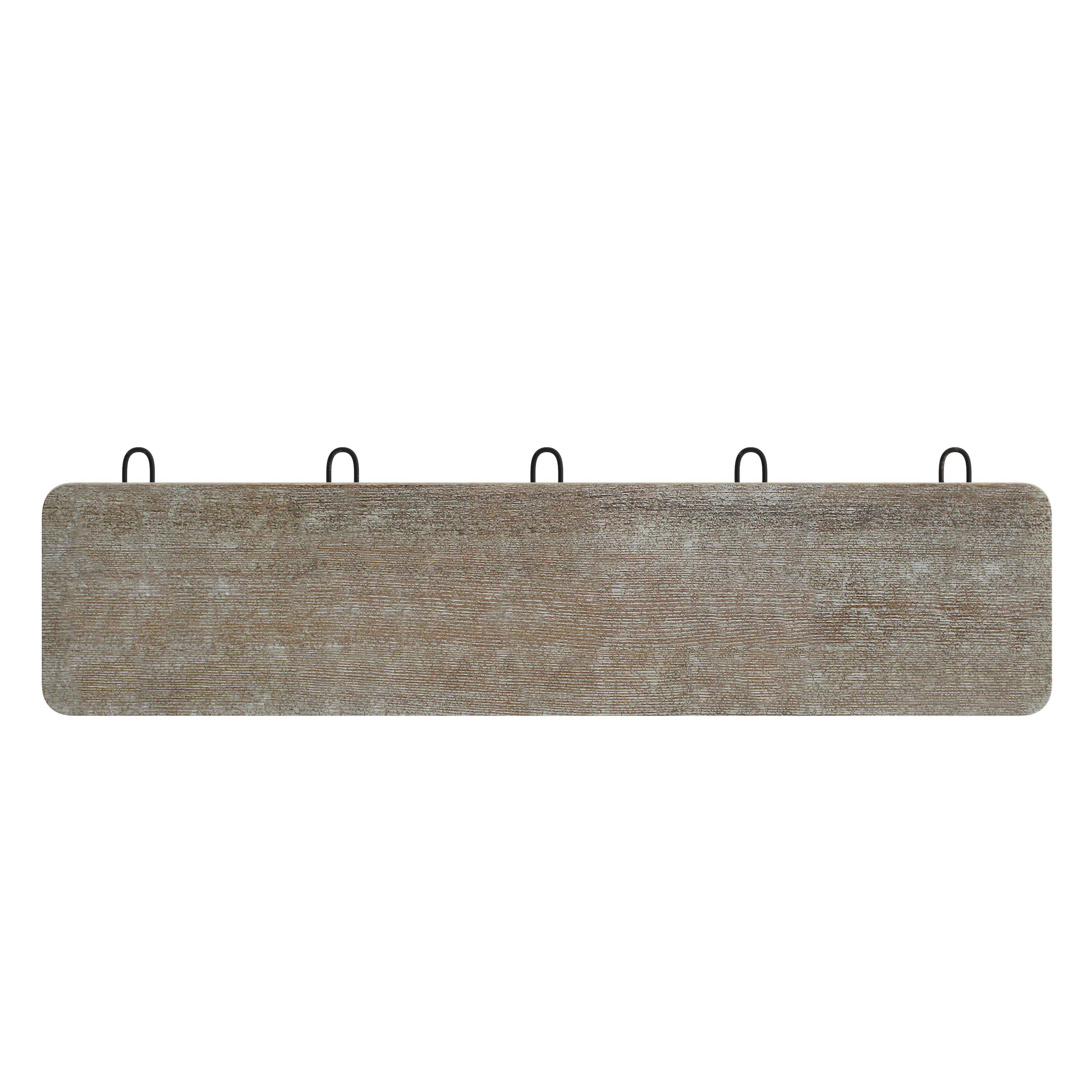 Alt View 7. Emma + Oliver - Wade Rustic Wall Hanging Storage Rack with 5 Hooks for Entryway, Kitchen, Bathroom and More - Weathered Brown Wood.