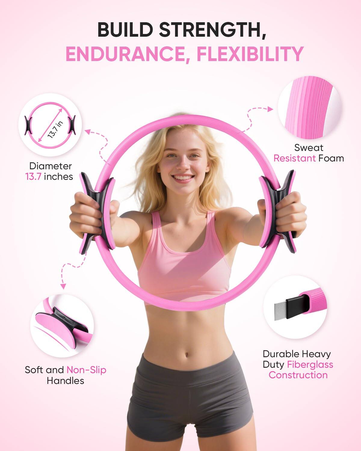 BUILD STRENGTH, ENDURANCE, FLEXIBILITY

- Diameter 13.7 inches
- Sweat Resistant Foam
- Soft and Non-Slip Handles
- Durable Heavy Duty Fiberglass Construction