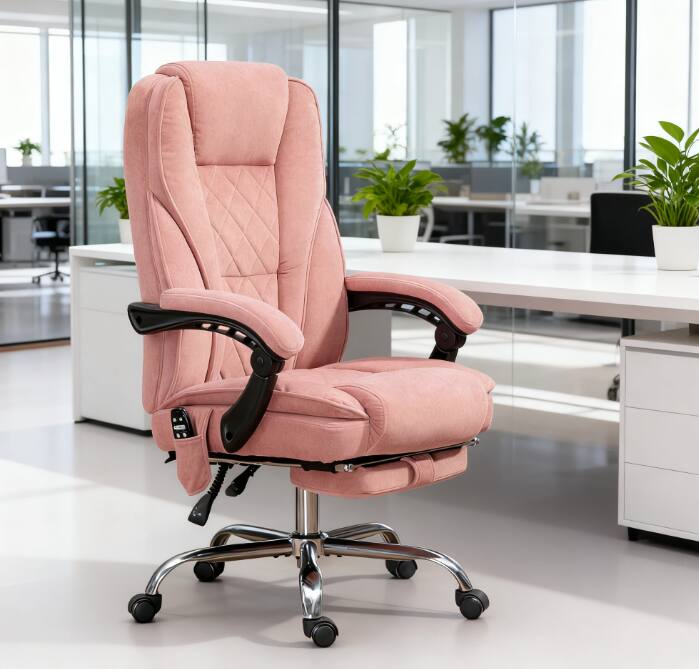 Front. TinyHomie - Pink Heated Reclining Massage Office Chair Adjustable Height Footrest - Pink.