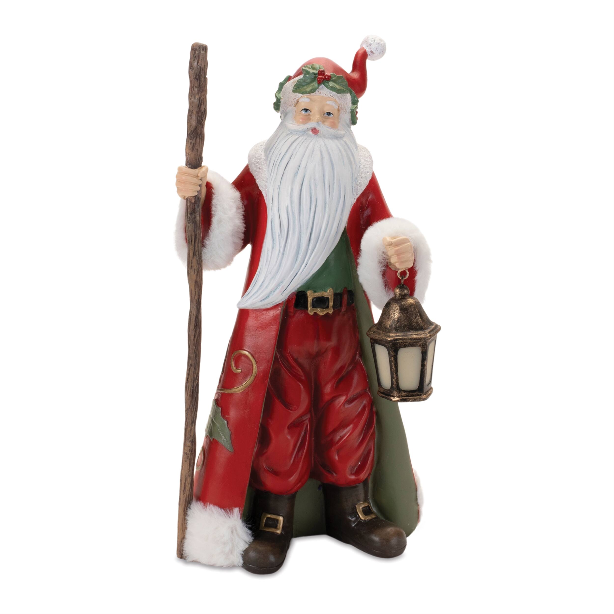 BreeBe - Holiday Santa with Lantern Statue 13.5"H - Red, White, Green