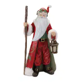 BreeBe - Holiday Santa with Lantern Statue 13.5"H - Red, White, Green