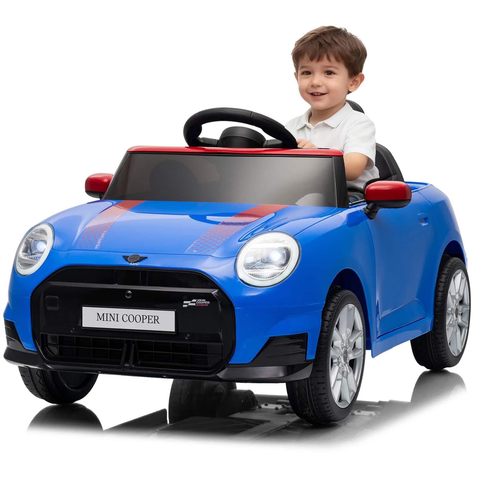 Babevy - 12V Licensed BMW MINI Ride On Car for Kids with 4.0 G Remote Control, LED Lights & Music, 3 Speeds - Blue