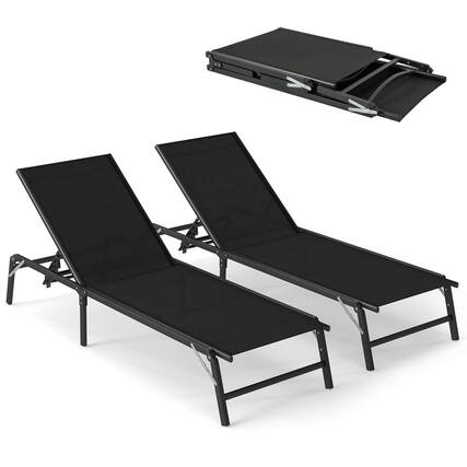 Front. Costway - Costway 2 PCS Reclining Lounge Chairs Folding Patio Recliner Chair with 5-position Backrest - Black.