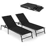 Costway - 2 PCS Reclining Lounge Chairs Folding Patio Recliner Chair with 5-position Backrest - Black