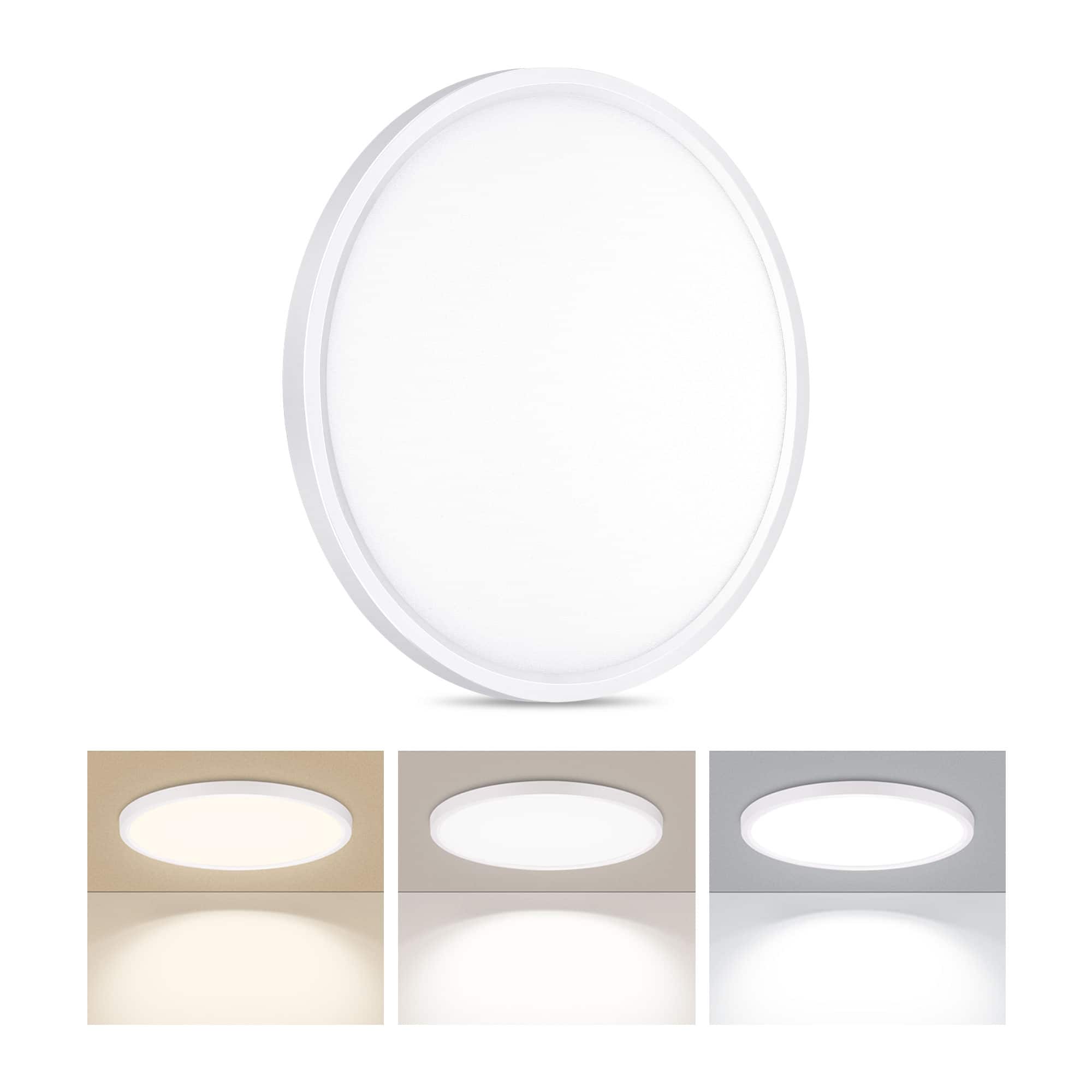 Unique Bargains - 1pc LED Flush Mount Ceiling Light 24W Ultra Thin Round Lamp 3000K/4000K/6500K 3 Color Temperatures Adjusted Wired - White