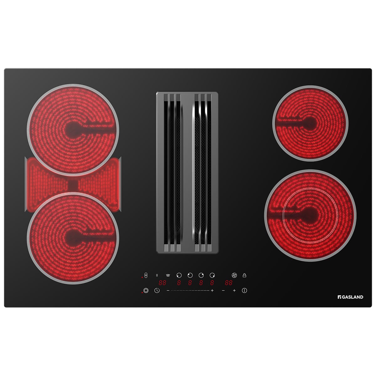 GASLAND - 31 inch 4 burners Smooth Surface Electric Cooktop with Downdraft Exhaust and Bridge Element - Black