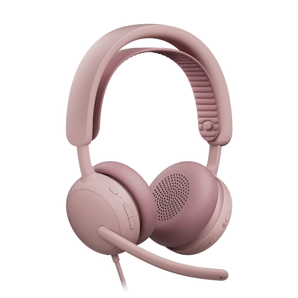 Alt View 1. Logitech - Logitech Zone Wired 2 ANC Closed-Back On-Ear Stereo Headset, UC - Rose.