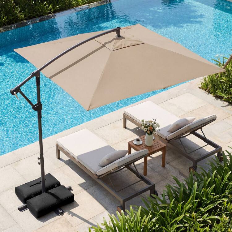 Angle. Mondawe - 8x8 FT Offset Cantilever Square Patio Umbrella 360 Rotation with Base - Rustic Brown.
