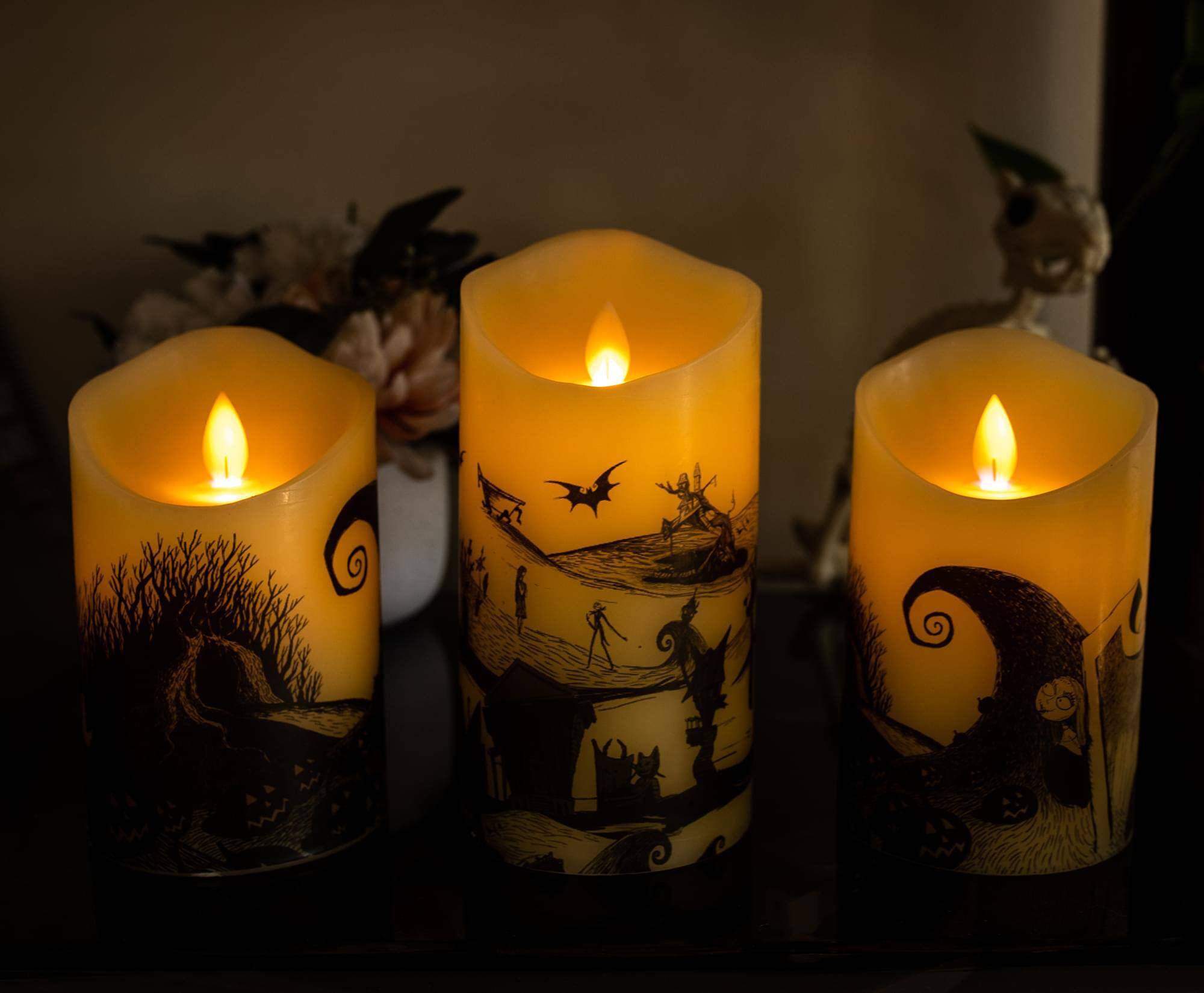 Alt View 4. Disney - Disney Nightmare Before Christmas LED Flickering Flameless Candles | Set of 3 - Black.